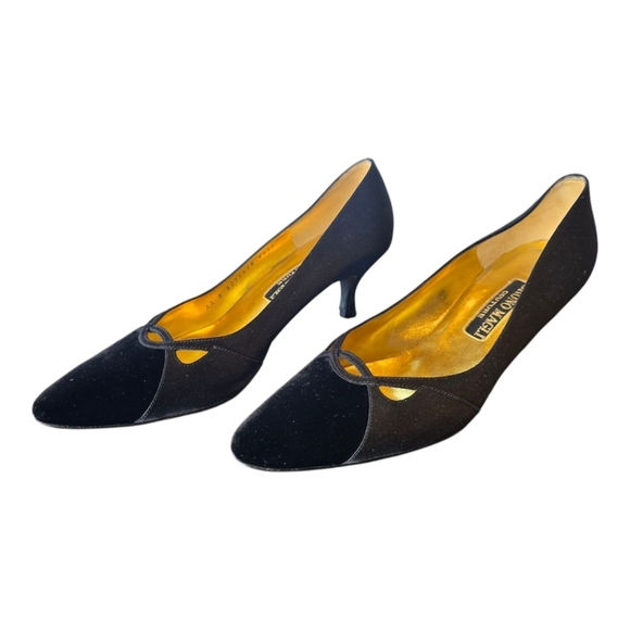 Bruno Magli Couture Italian Black Velvet Satin Narrow Kitten Heel Pump 8AA